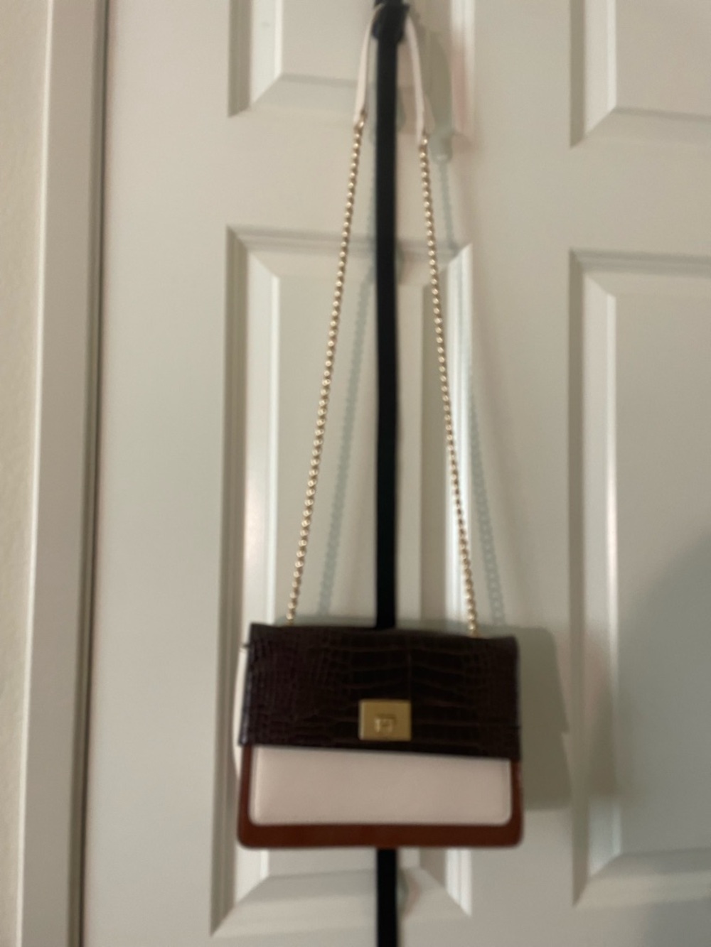 Three-Tone Crossbody Shoulder Bag in Brown, Ivory and Dark Brown